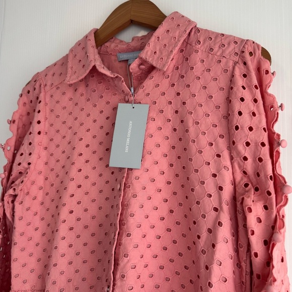 Antonio Melani Patricia Eyelet dress soft coral pink color buttons down sleeves - Picture 5 of 14
